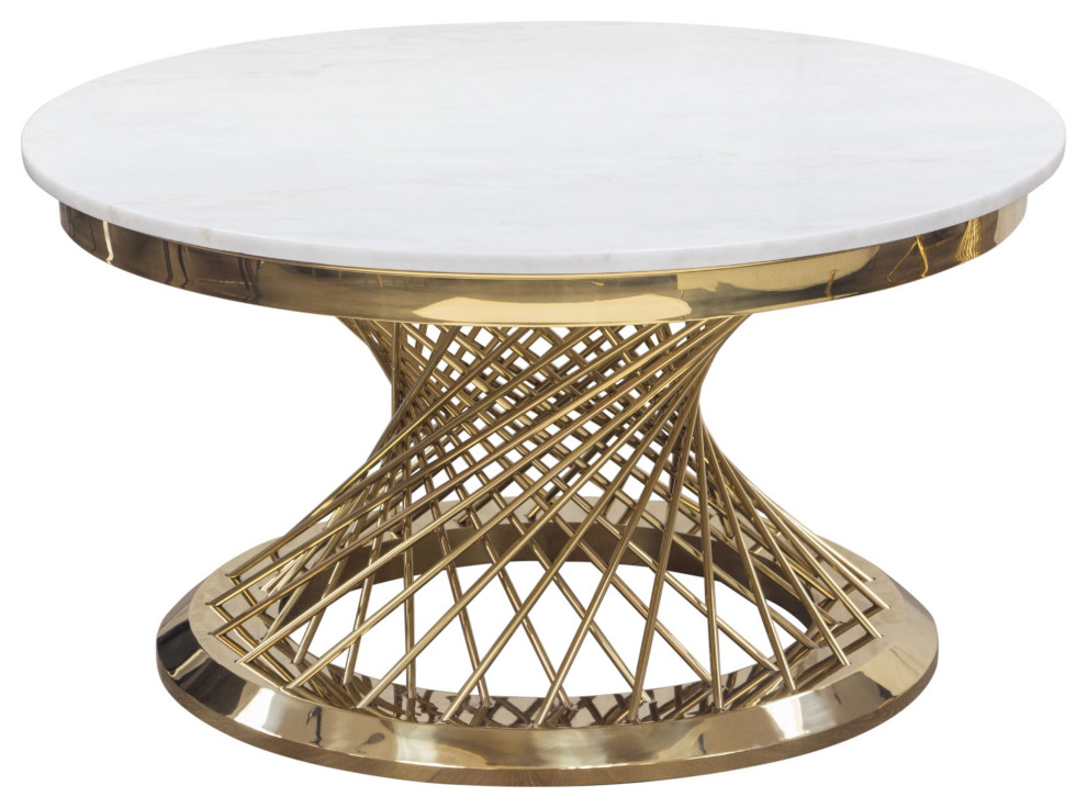 Solstice 35 quotRound Cocktail Table With Spiral Spoked Base  Gold   Contemporary   Coffee Tables   by clickhere2shop  Houzz