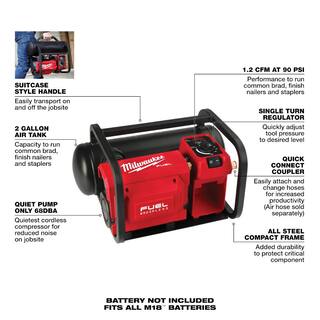 MW M18 FUEL 18-Volt Lithium-Ion Brushless Cordless 2 Gal. Electric Compact Quiet Compressor (2-Tool) 2840-20-2840-20