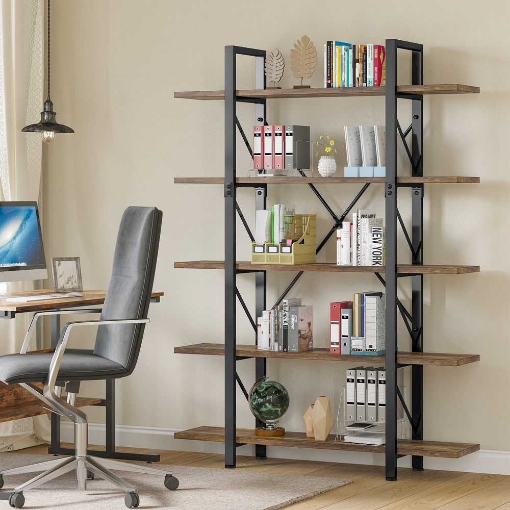 Roul Wood 5 Tier Bookshelf Freestanding 5 Shelf Bookcases Open Display Storage