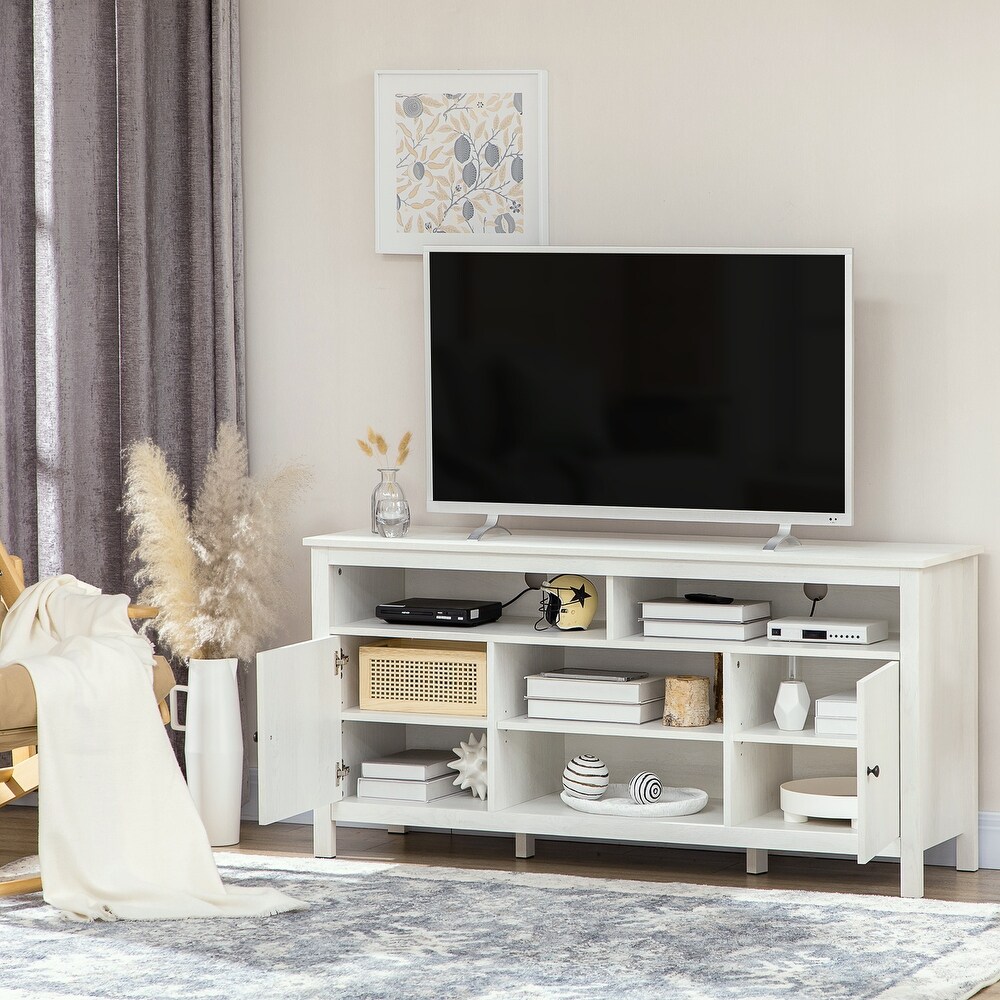 HOMCOM 65 Inch TV Stand with Storage  Media Cabinet TV Entertainment Center with Wooden Shelves and Doors for Living Room