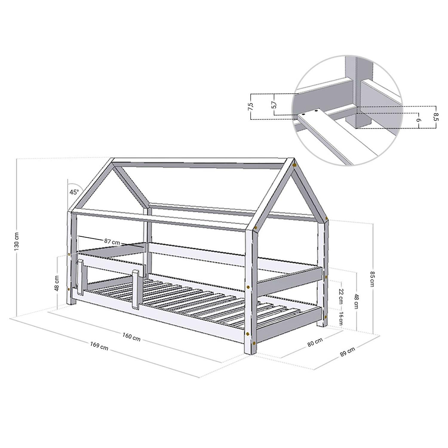 House bed with shelf 80 x 160 natural and white