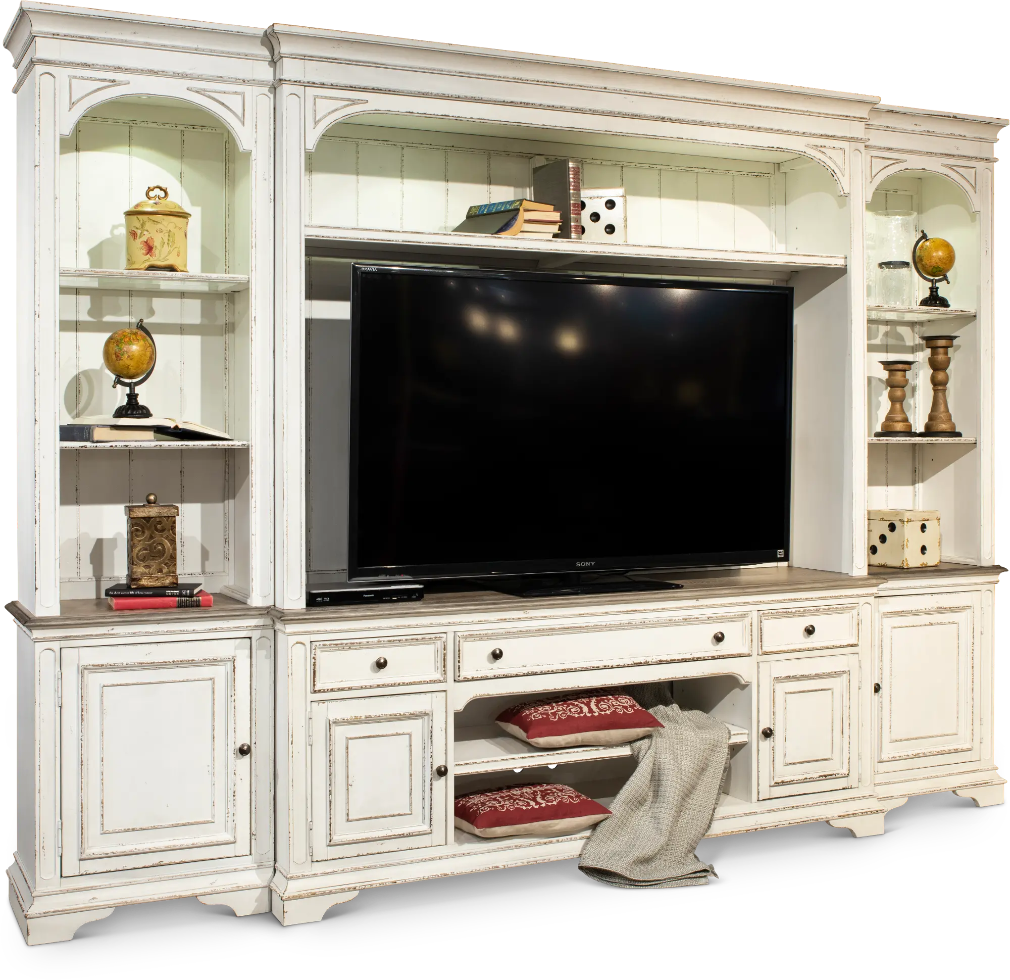 Magnolia Manor Antique White 4 Piece Entertainment Center