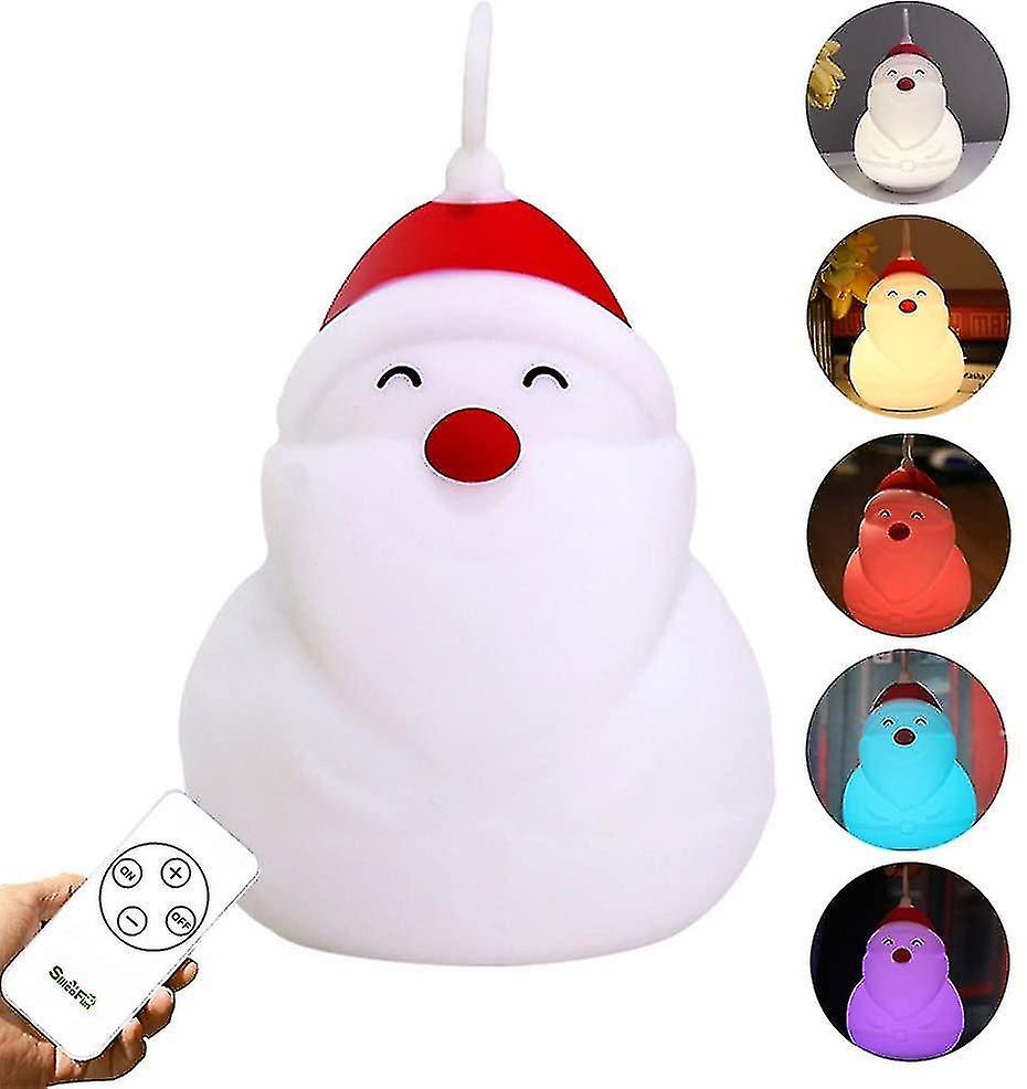 Santa Claus Night Light， Tap And Remote Control Led Christmas Lights 7 Color Modes Rechargeable Sili