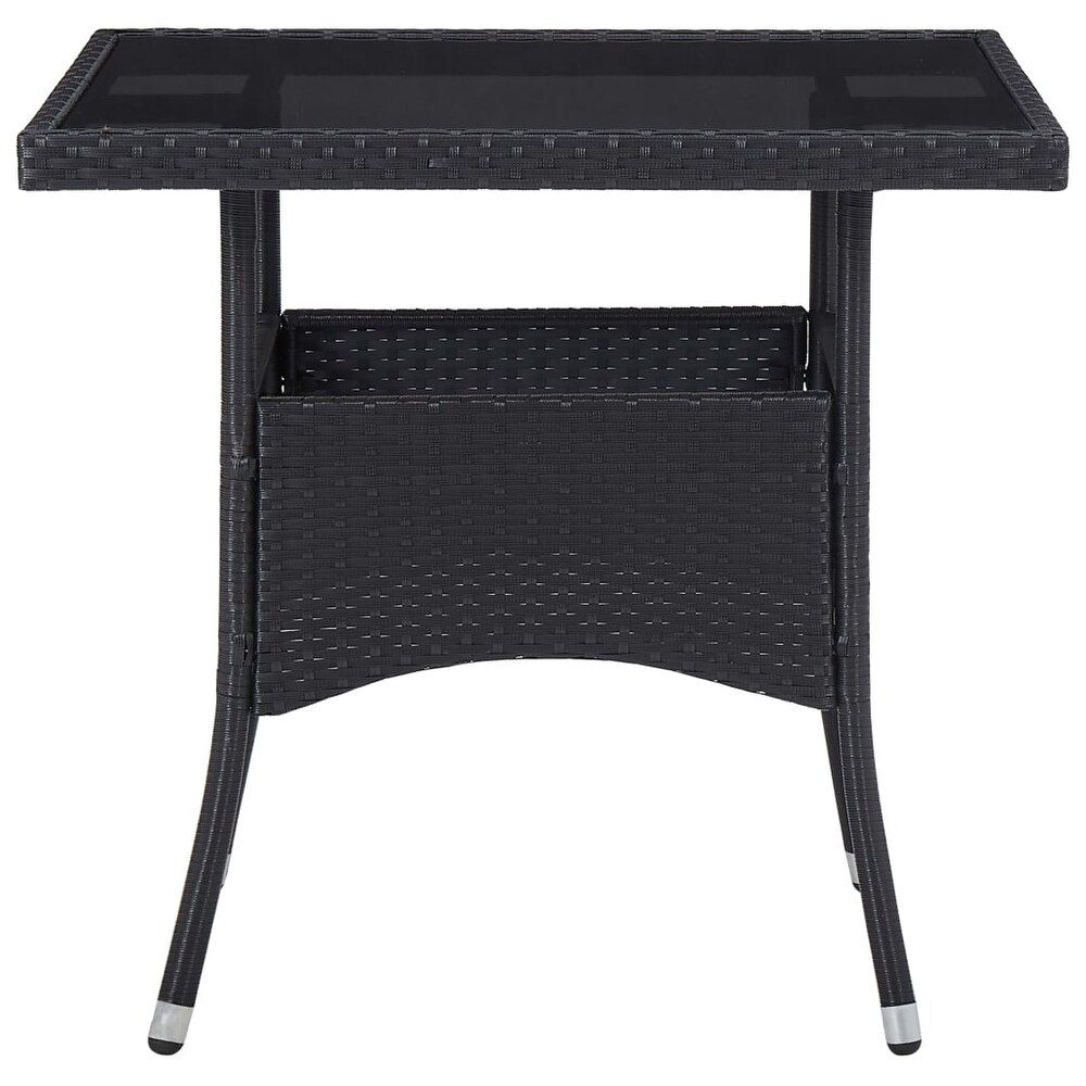 vidaXL Patio Dining Table Black Poly Rattan and Glass   31.5\