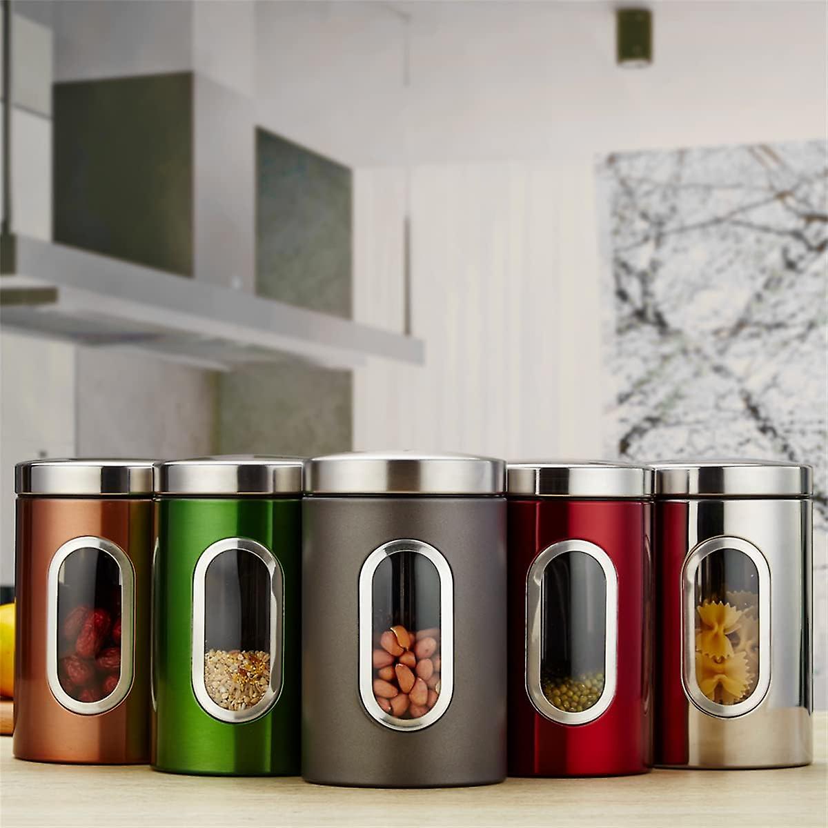 Set Of 3 Stainless Steel Storage Boxes For Tea， Coffee， Sugar And Cereals， Nuts， Preservation Boxes， Storage Boxes