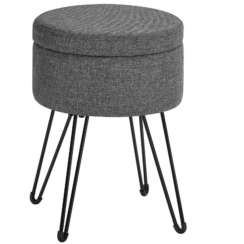 Round Storage Ottoman， Small Ottoman Stool With Storage， Vanity Chair， Footrest， Metal Legs