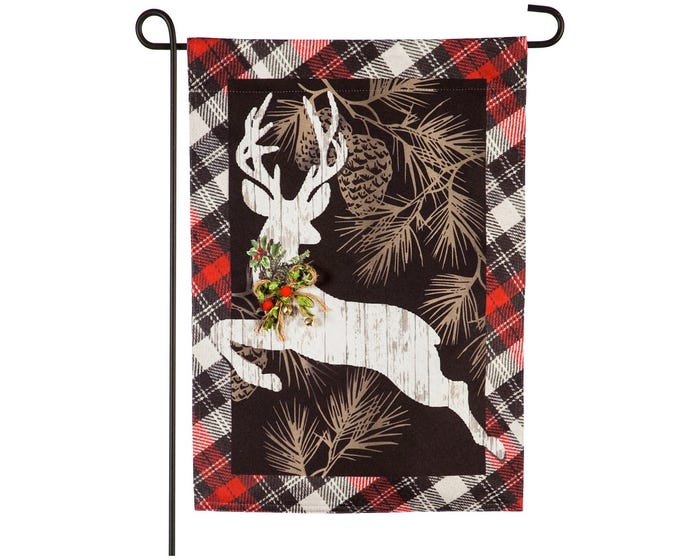 Evergreen Woodgrain Reindeer Garden Linen Flag - 14L9361