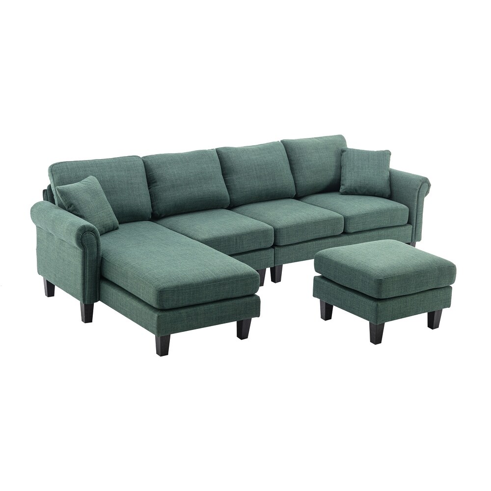 Velvet Upholstered L Shaped Sectional Sofa With Ottoman