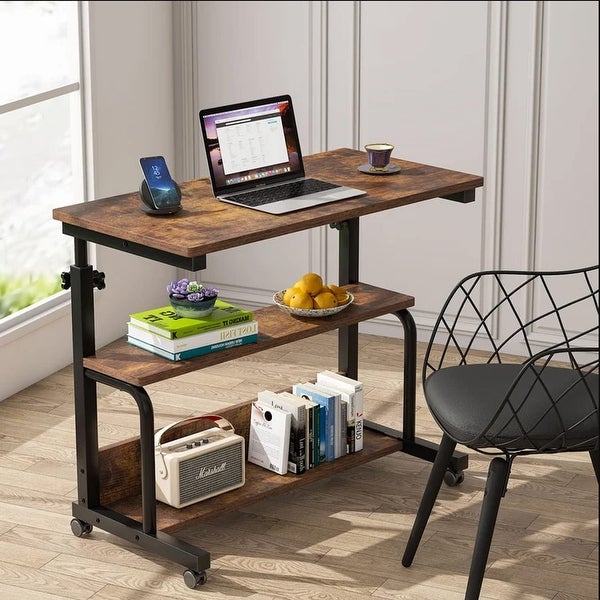 Portable Desk with Wheels， Height Adjustable Rolling Side Table for Bedside Sofa Couch