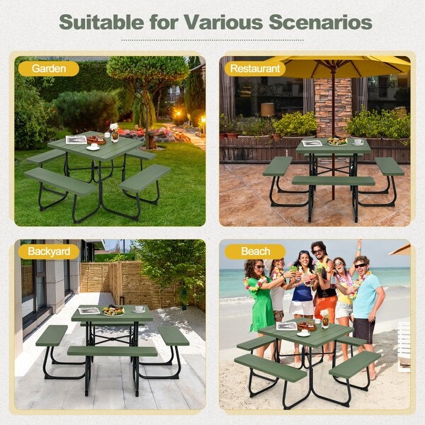 Outdoor Picnic Table with 4 Benches and Umbrella Hole