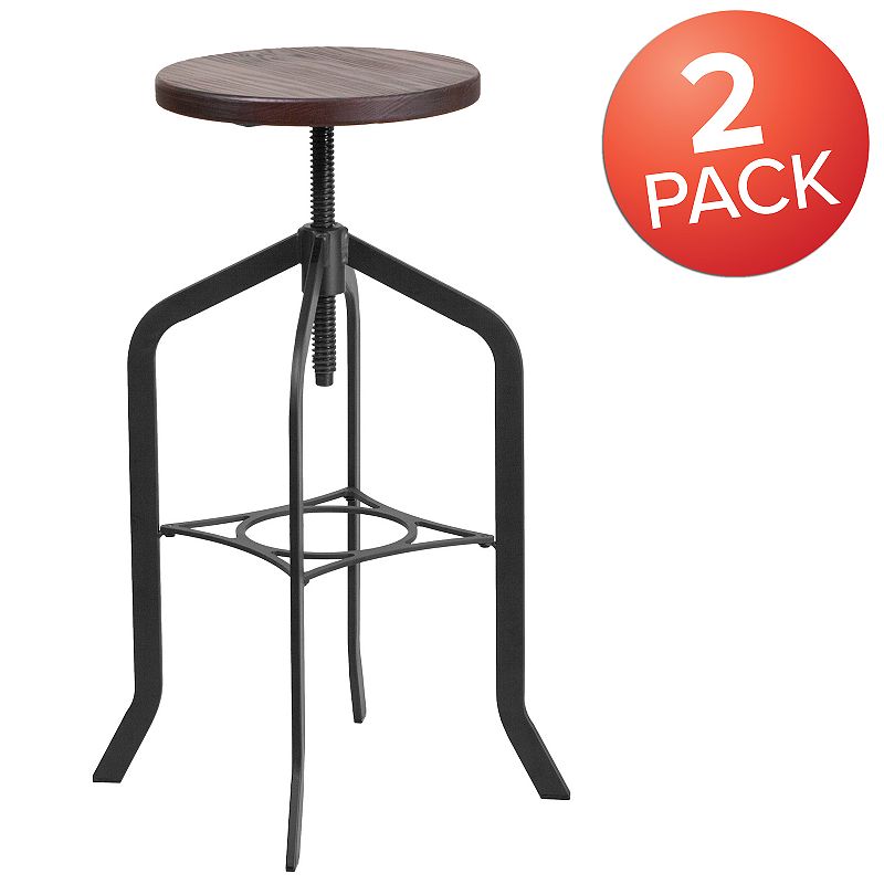 Emma and Oliver 2 Pack 30 Barstool with Adjustable Wood Seat - Kitchen Furniture - Rustic Stool