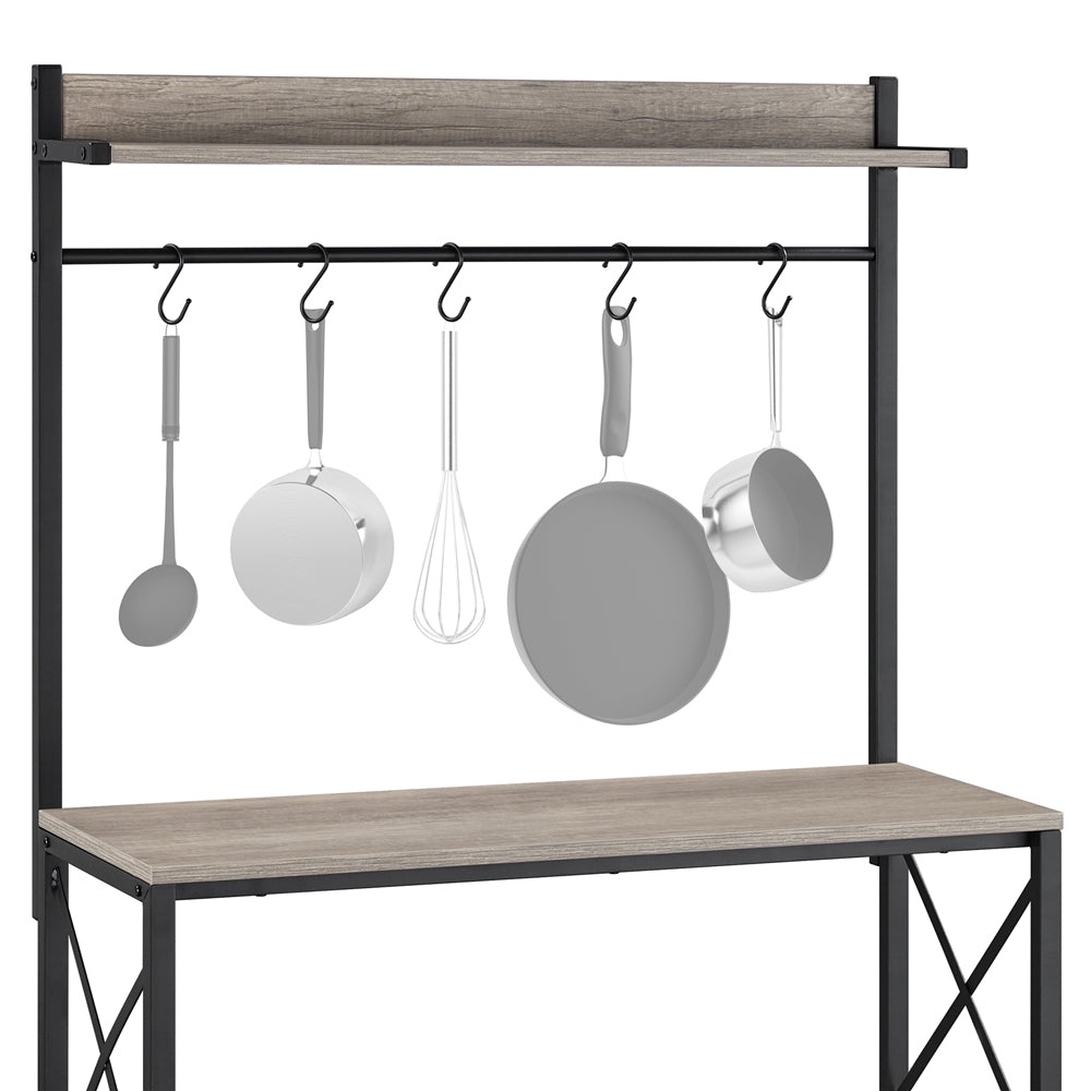 Yaheetech 4-Tier Storage Shelf Kitchen baker's Rack， Microwave Oven Stand Rack with 5 S Hooks， Gray