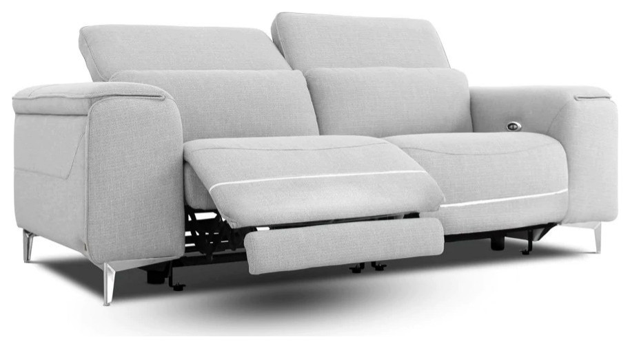 Stoney Contemporary Gray Fabric Loveseat With Electric Recliners   Contemporary   Loveseats   by Rustic Home Furniture Deco  Houzz