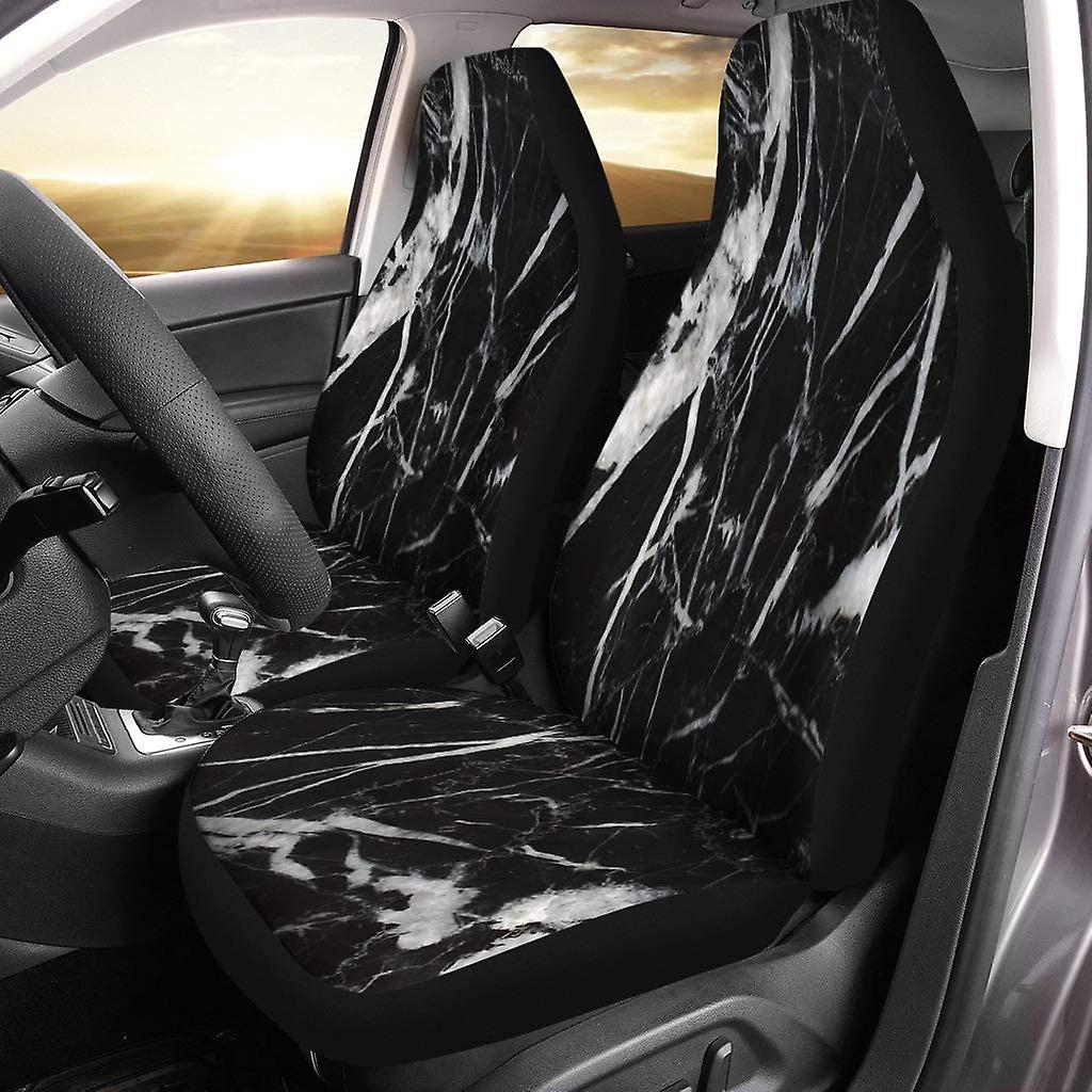 Set Of 2 Car Seat Covers White Black Marquina Marble Texture For Universal Auto Front Seats Protector Fits For Car，suv Sedan，truck