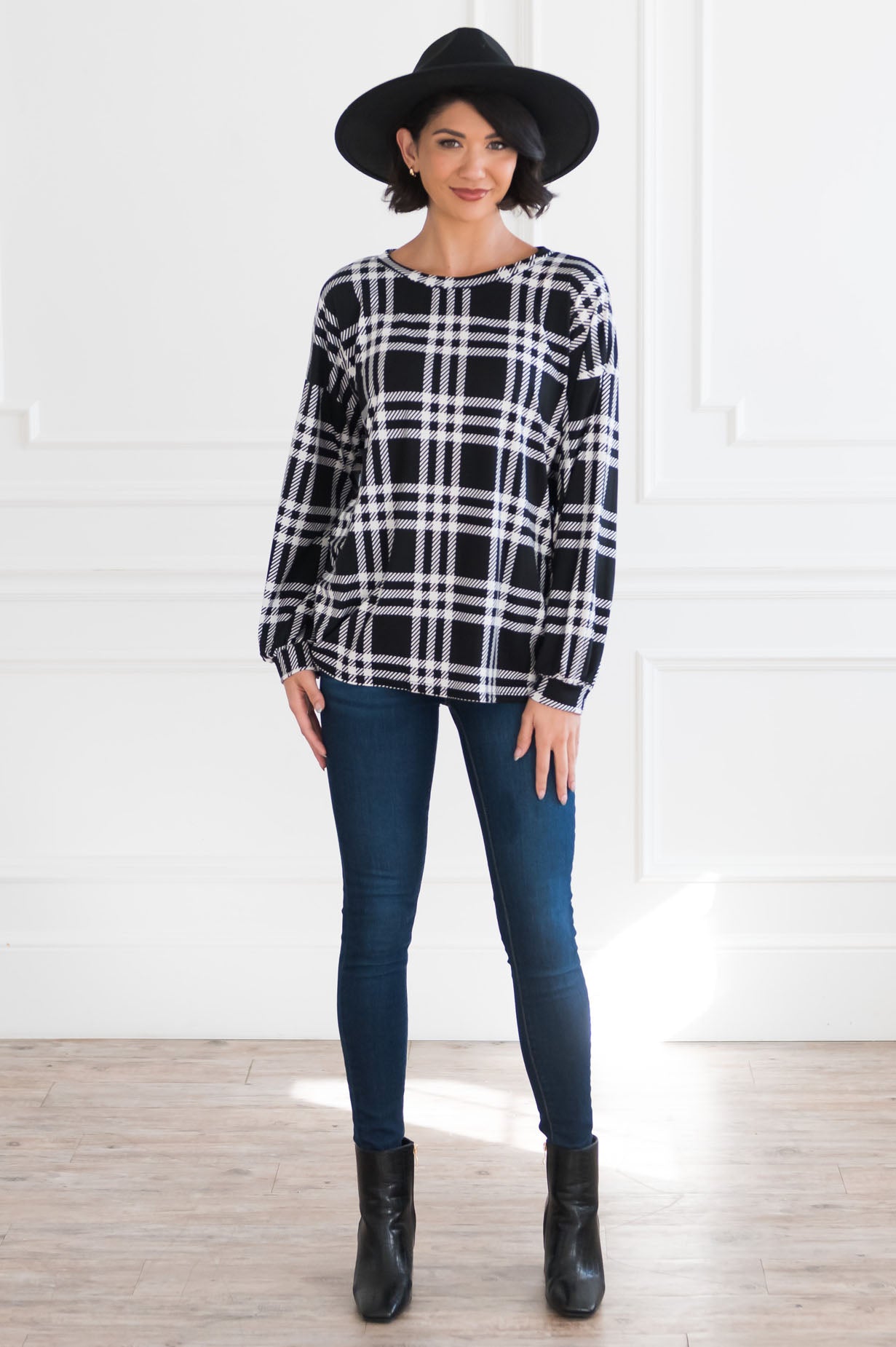 Simple & Sweet Modest Plaid Top