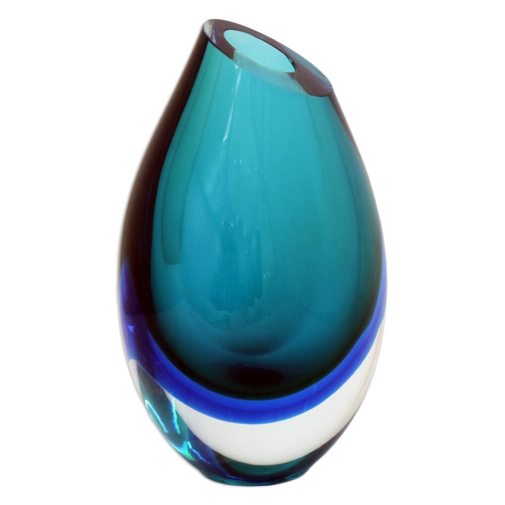 Novica Handmade Ocean Sigh Handblown Recycled Glass Vase (9.5 Inch)