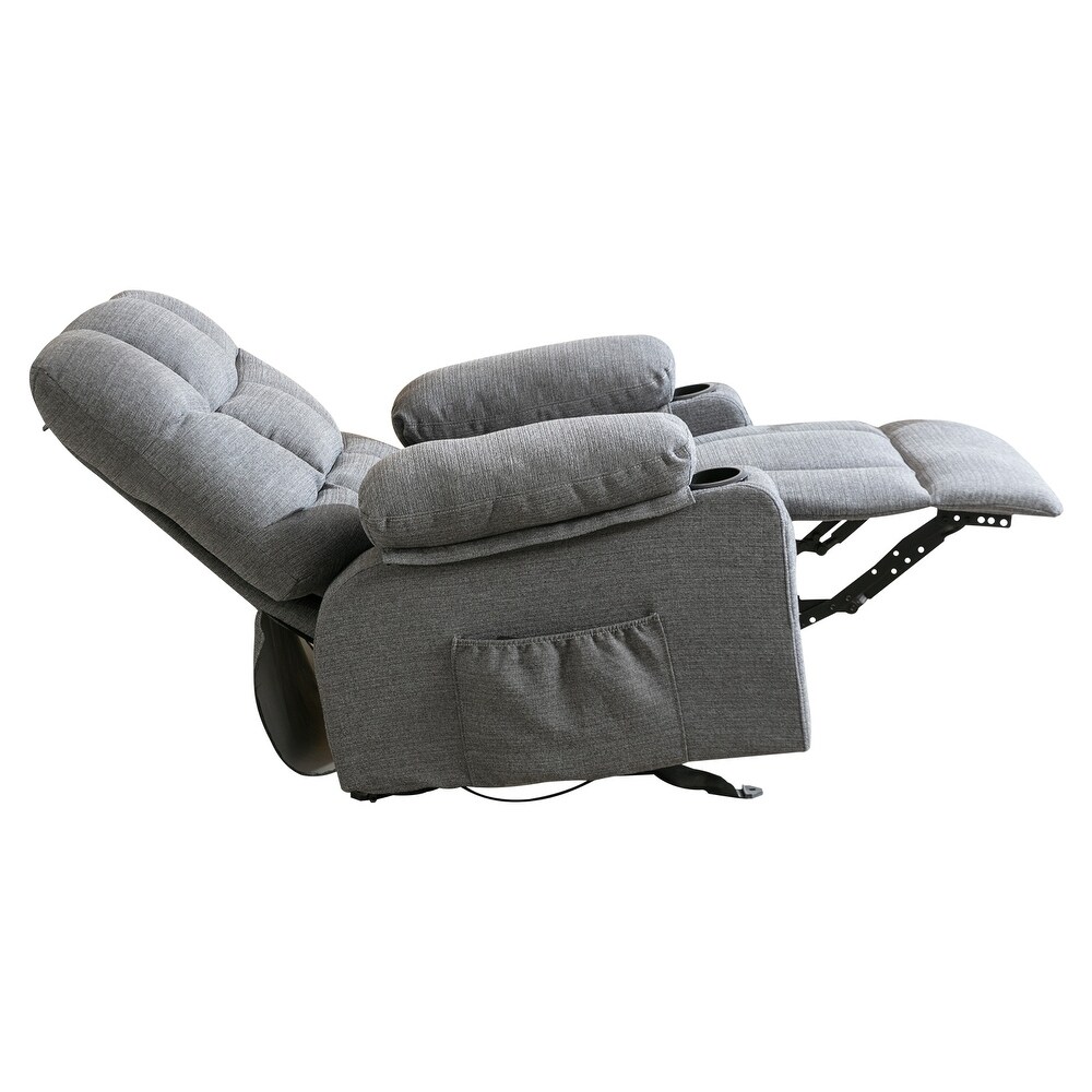 Manual Vibration Heating Recliner  Adjustable Home Theater Leisure Seating with Large Side Pockets and Bread shaped Handrail