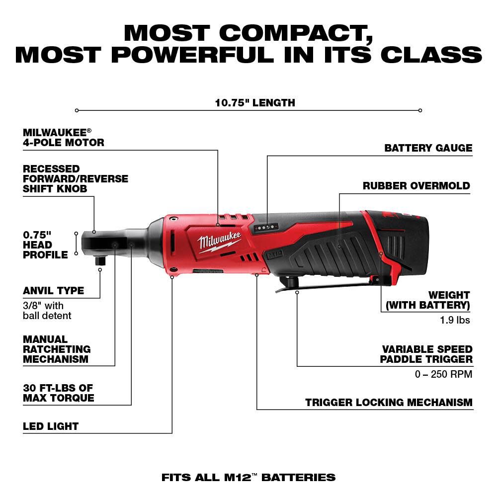 MW M12 Cordless 1/4 In. Ratchet Kit 2456-21 from MW