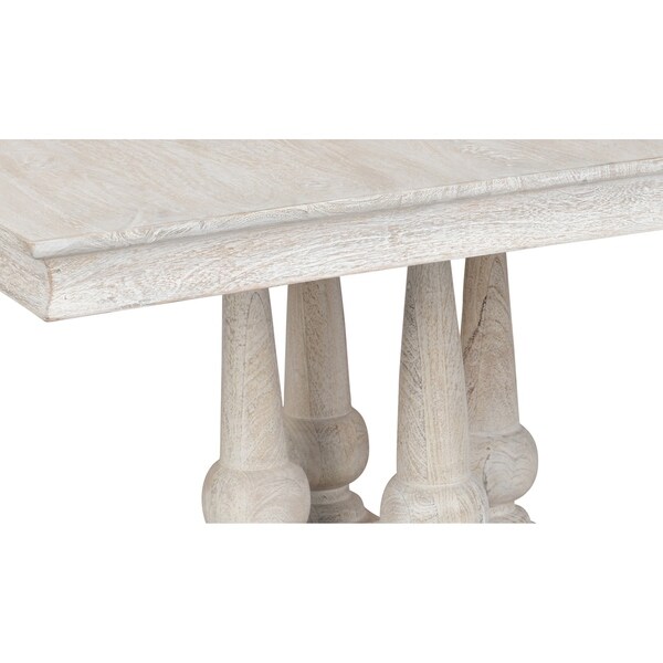 Wooden Square Dining Table with Trestle Style Base， Antique White