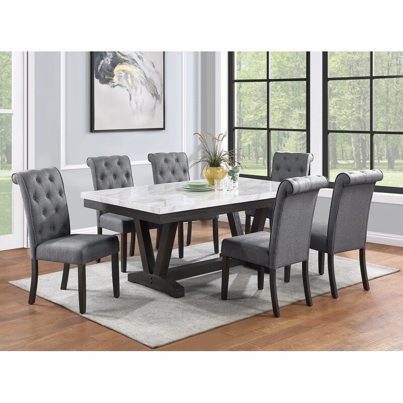 Best Quality Furniture 7 Piece Faux Marble Wrap Table Top Dining Set