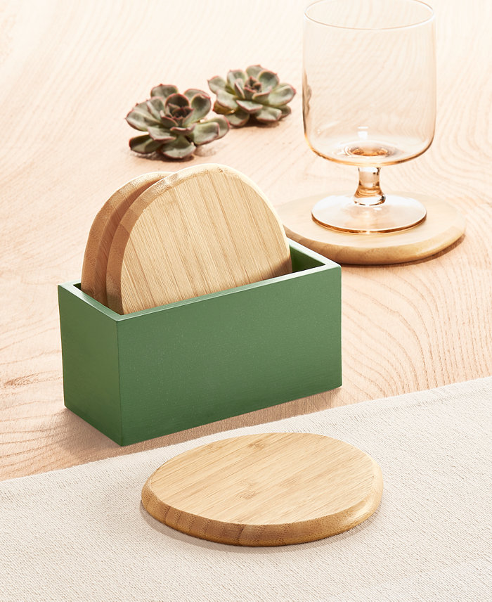 Oake Bamboo Coasters with Holder Set of 4