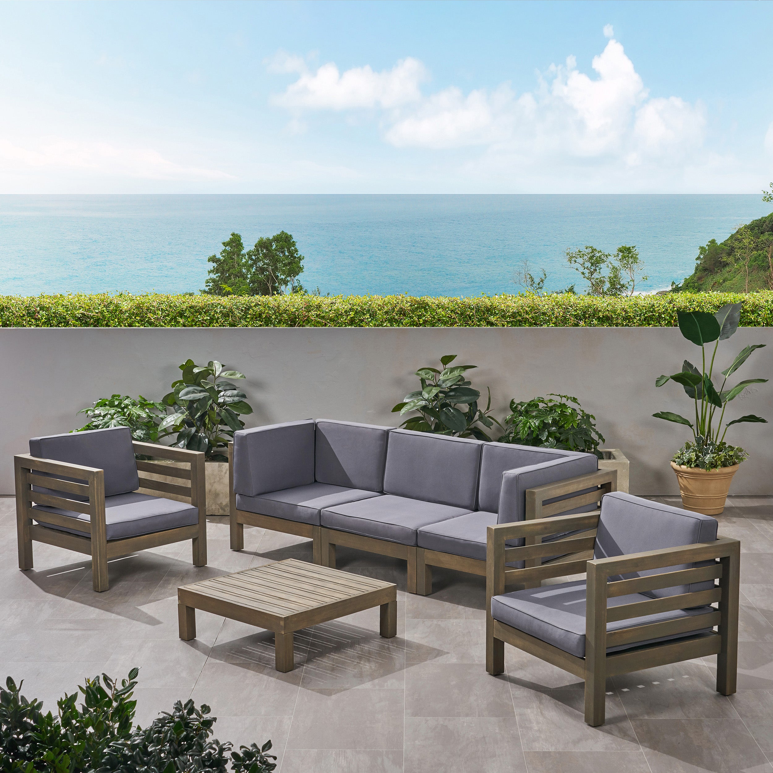 Emma Outdoor 5 Seater Acacia Wood Sofa Chat Set