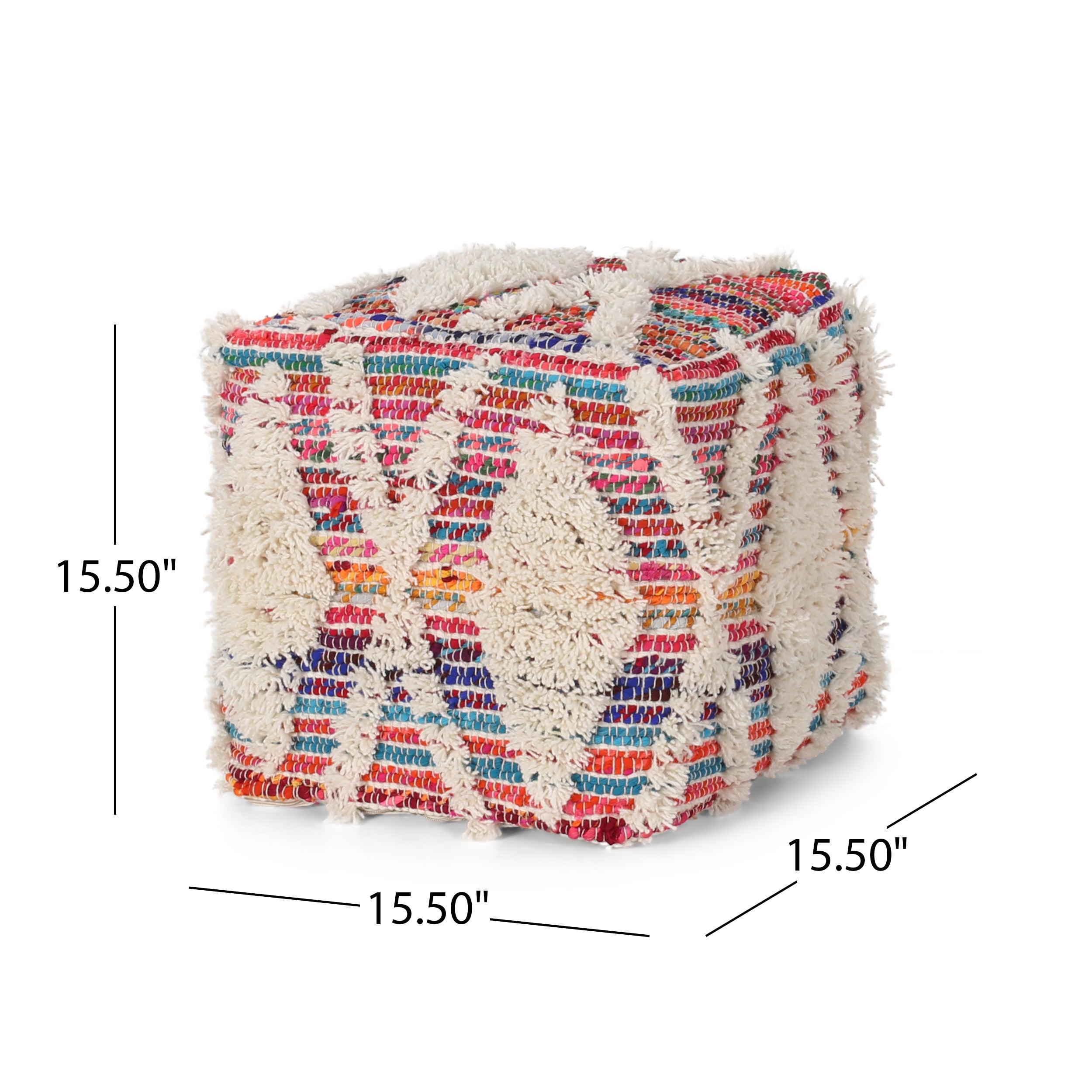 Etoney Boho Wool and Chindi Pouf