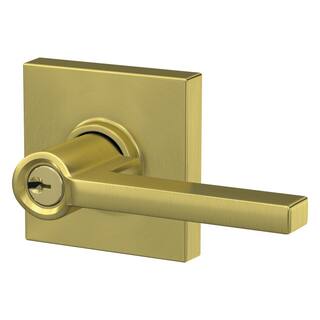 Schlage Latitude Satin Brass Keyed Entry Door Lever with Collins Trim F51A V LAT 608 COL