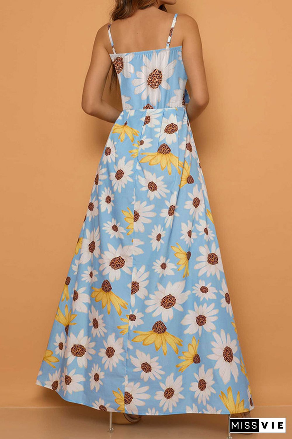 V-neck High Waist Floral Printed Slip Dress Wholesale