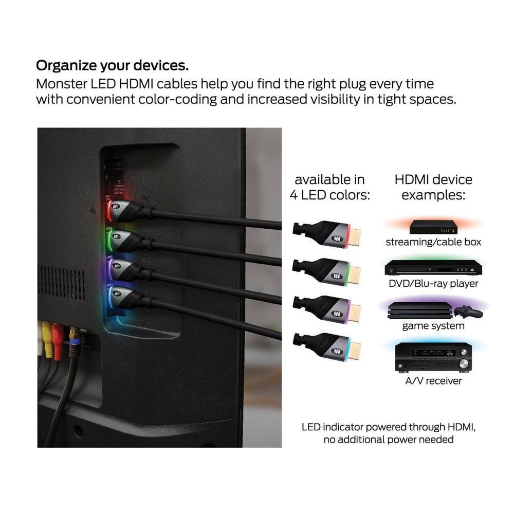 Monster 6 ft. LED HDMI Cable in Green MHV1-1026-GRN