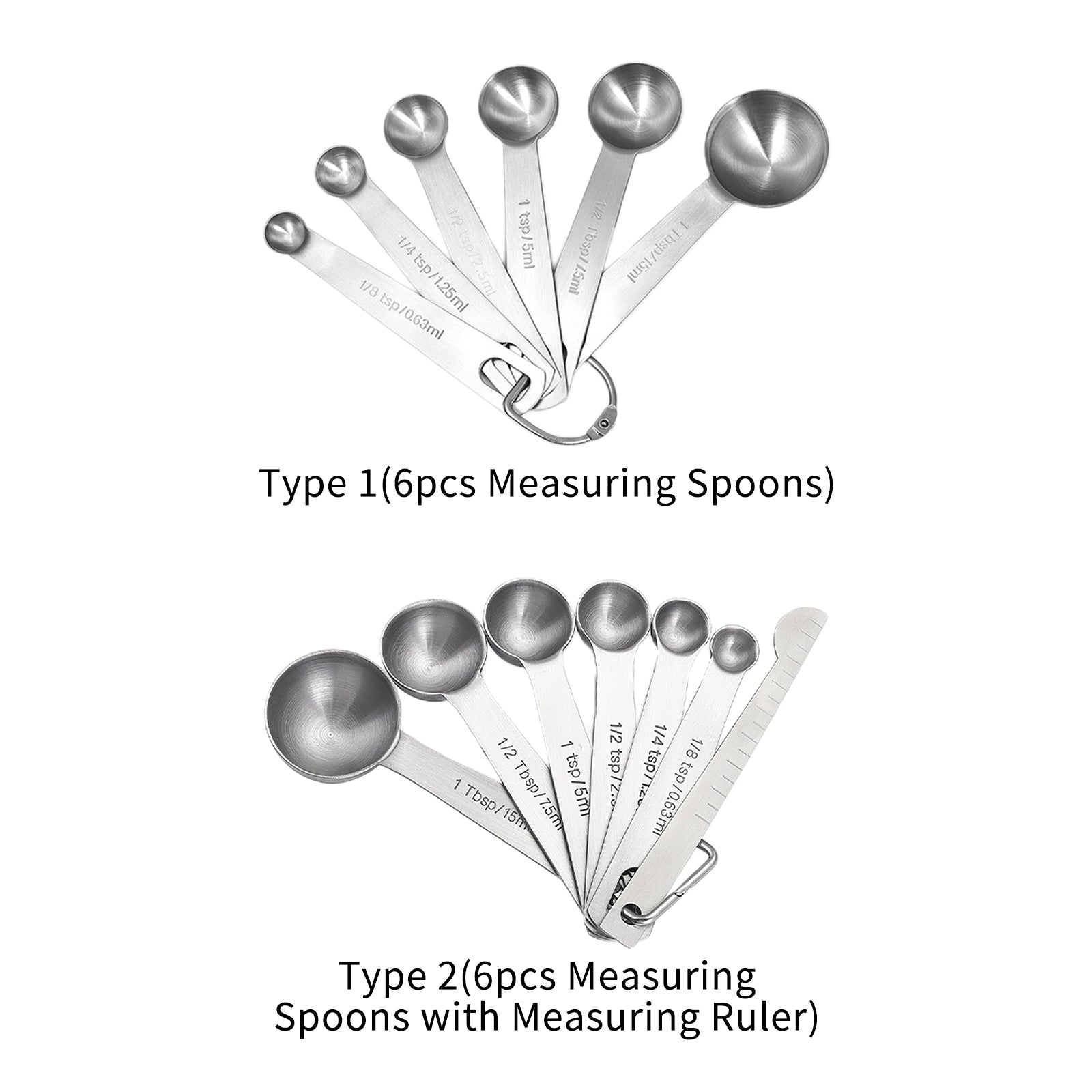 6PCS Measuring Spoons Set with Measuring Ruler for Dry and Liquid Ingredients Cooking Baking Utensils Stainless Steel Cookware Set Kitchen Gadgets