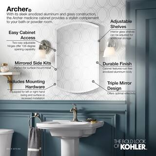 KOHLER Archer 20 in. W x 31 in. H Single Door Mirrored Recessed Medicine Cabinet in Anodized Aluminum K-3073-NA