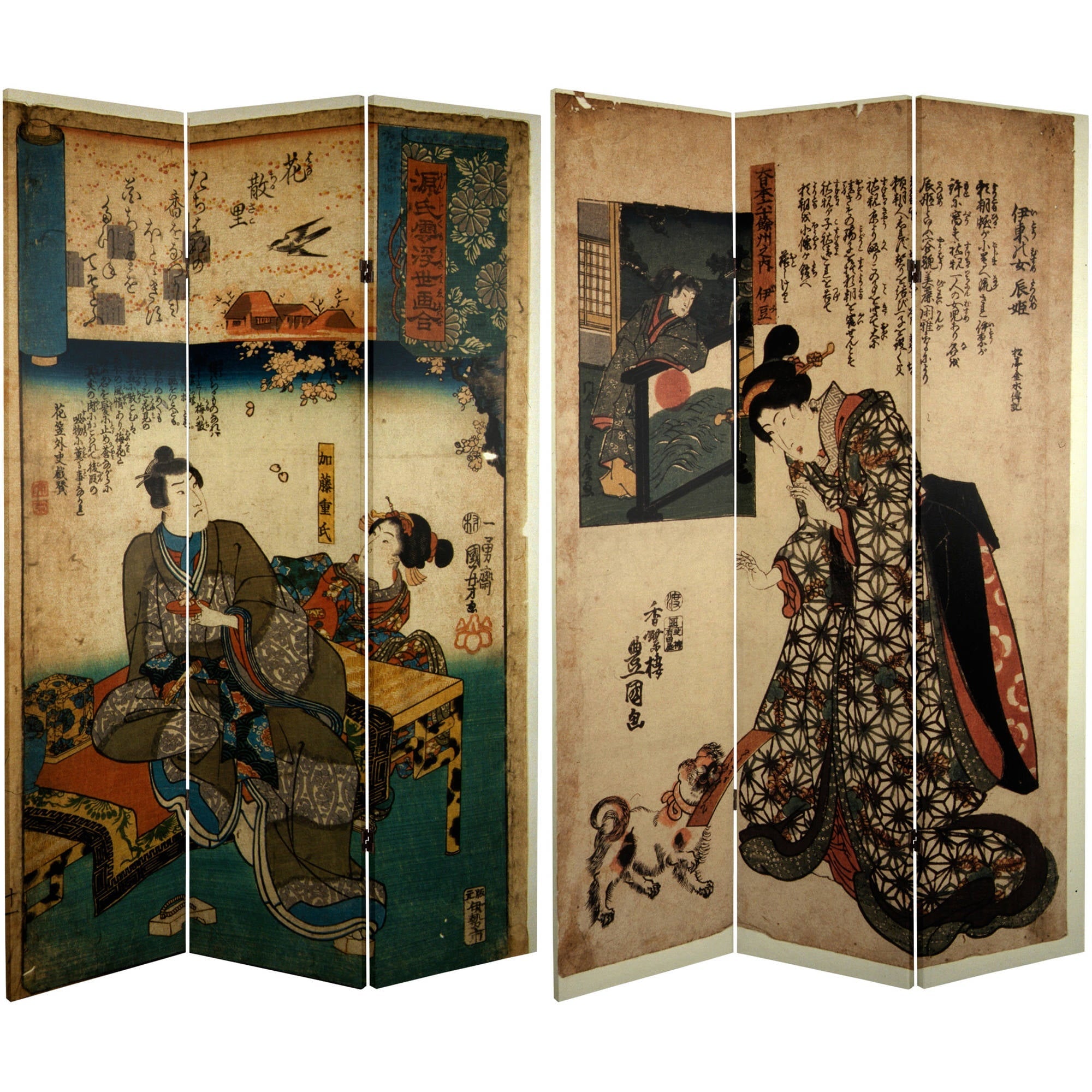 Oriental Furniture 6 ft. Tall Japanese Figures Canvas Room Divider - 3 Panel