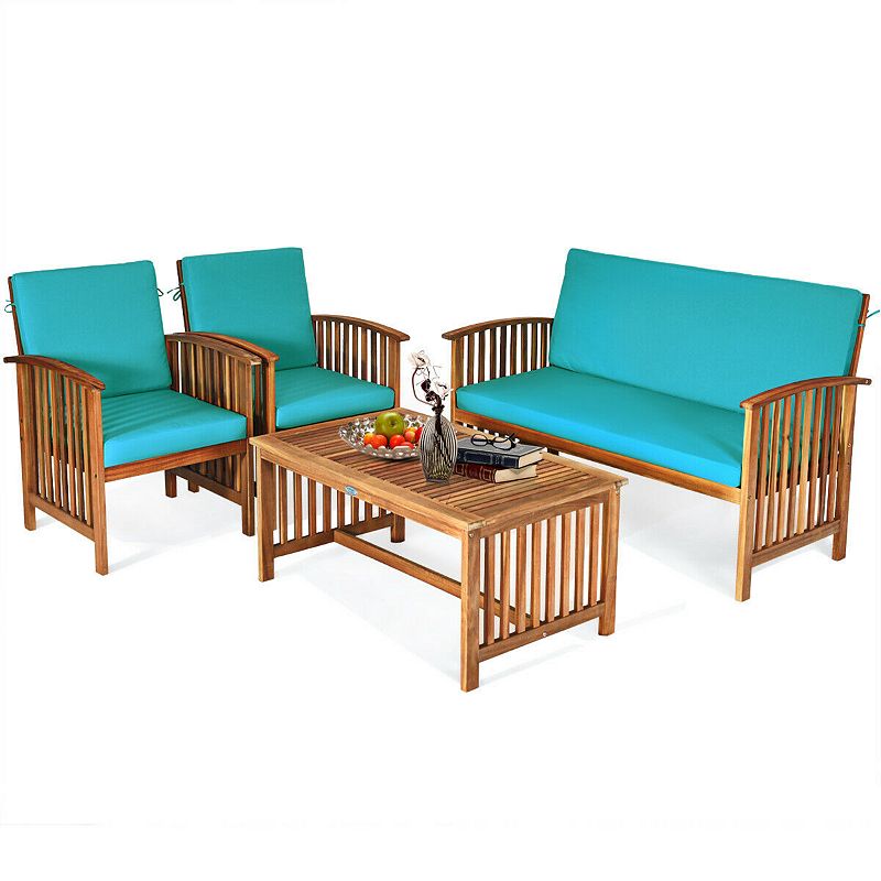 4 Pieces Patio Solid Wood Furniture Set