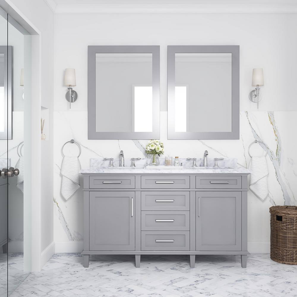 Home Decorators Collection Sonoma 60 in. W x 22 in. D x 34 in H Bath Vanity in Pebble Gray with White Carrara Marble Top 8105300240