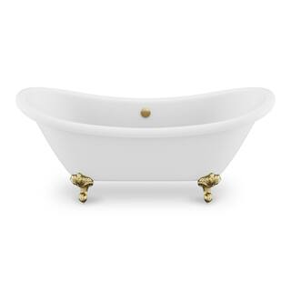 ANZZI Falco 69.68 in. One Piece Acrylic Clawfoot Freestanding Soaking Bathtub in Glossy White with Brushed Gold Feet FT-AZ132BG