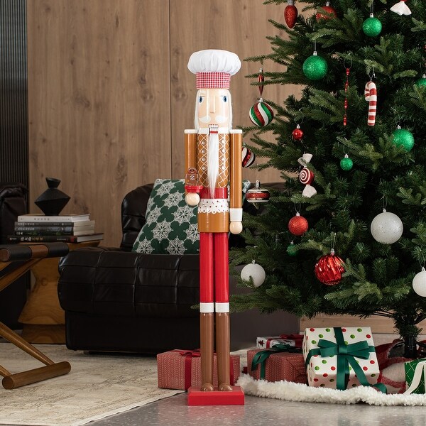 Glitzhome 42H Wooden Christmas Gingerbread Chef Nutcracker