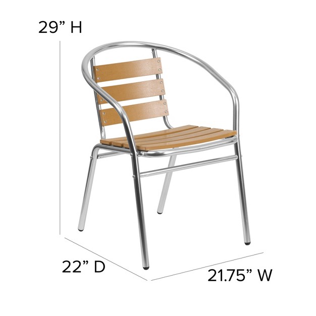 Emma And Oliver Aluminum Indoor outdoor Stack Chair W Triple Slat Faux Teak Back