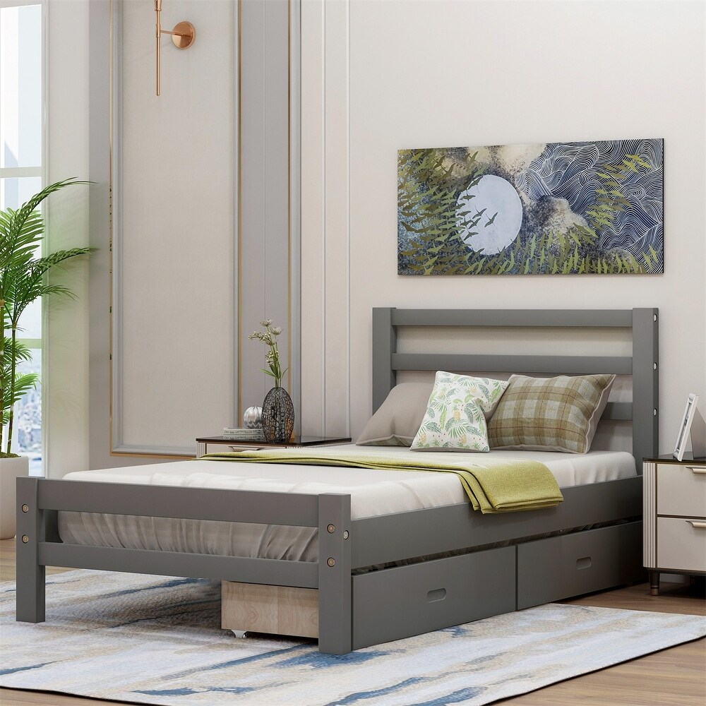 Merax Wood Twin Bed Frame with Storage Drawers and Headboard