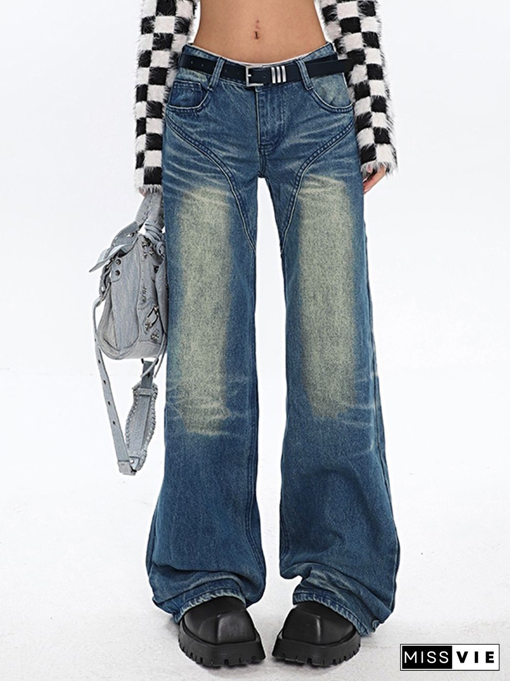 Low Waist Distressed Print Boyfriend Jeans