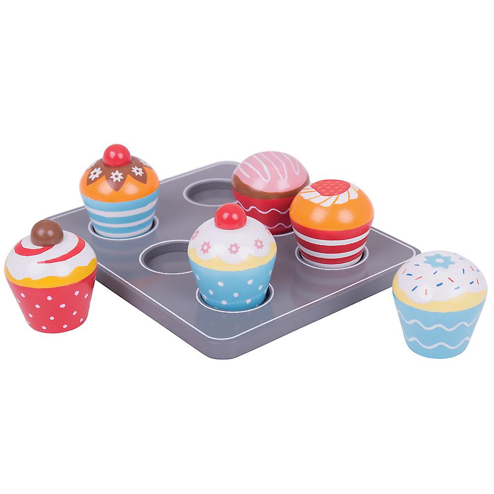 Bigjigs Toys Wooden Cup Cakes， Muffin Tray Pretend Role Play Food Kids Child