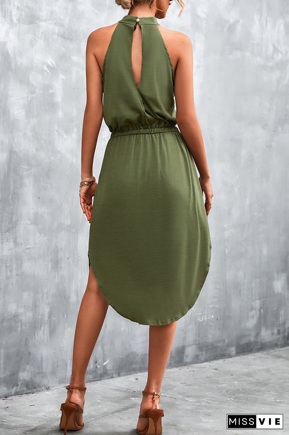 Solid Color Halter Sleeveless Midi Dress Wholesale