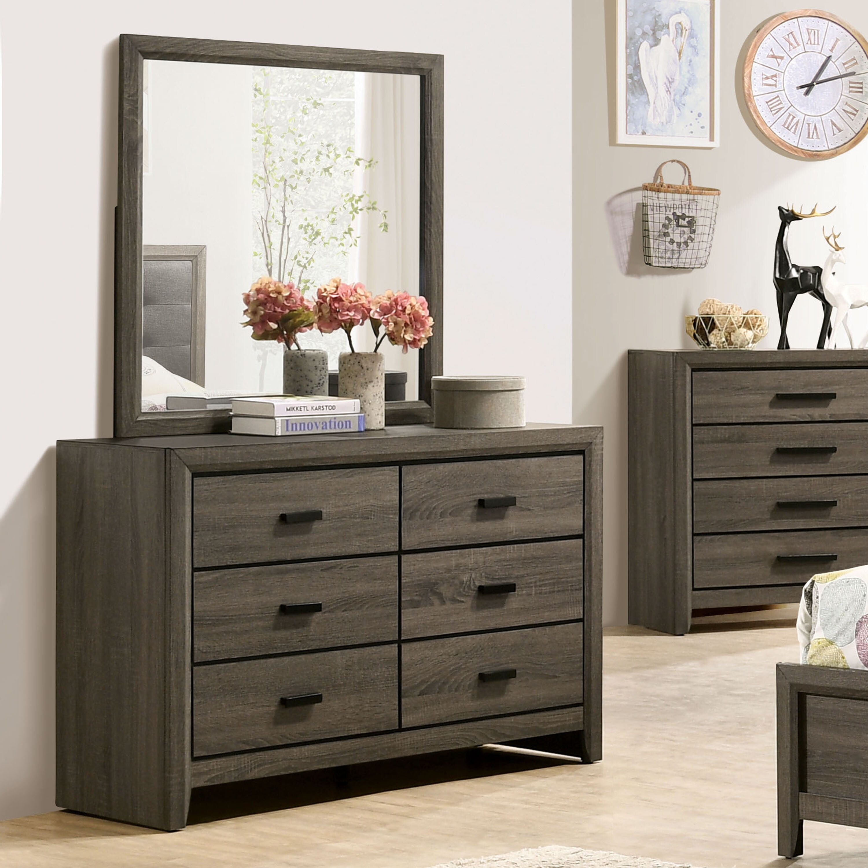 Furniture of America Vilk Rustic Grey Dresser and Mirror Set - - 31451304