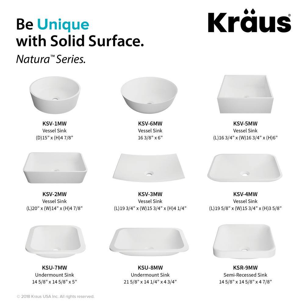 KRAUS Natura Rectangle Solid Surface Vessel Sink in White KSV-2MW