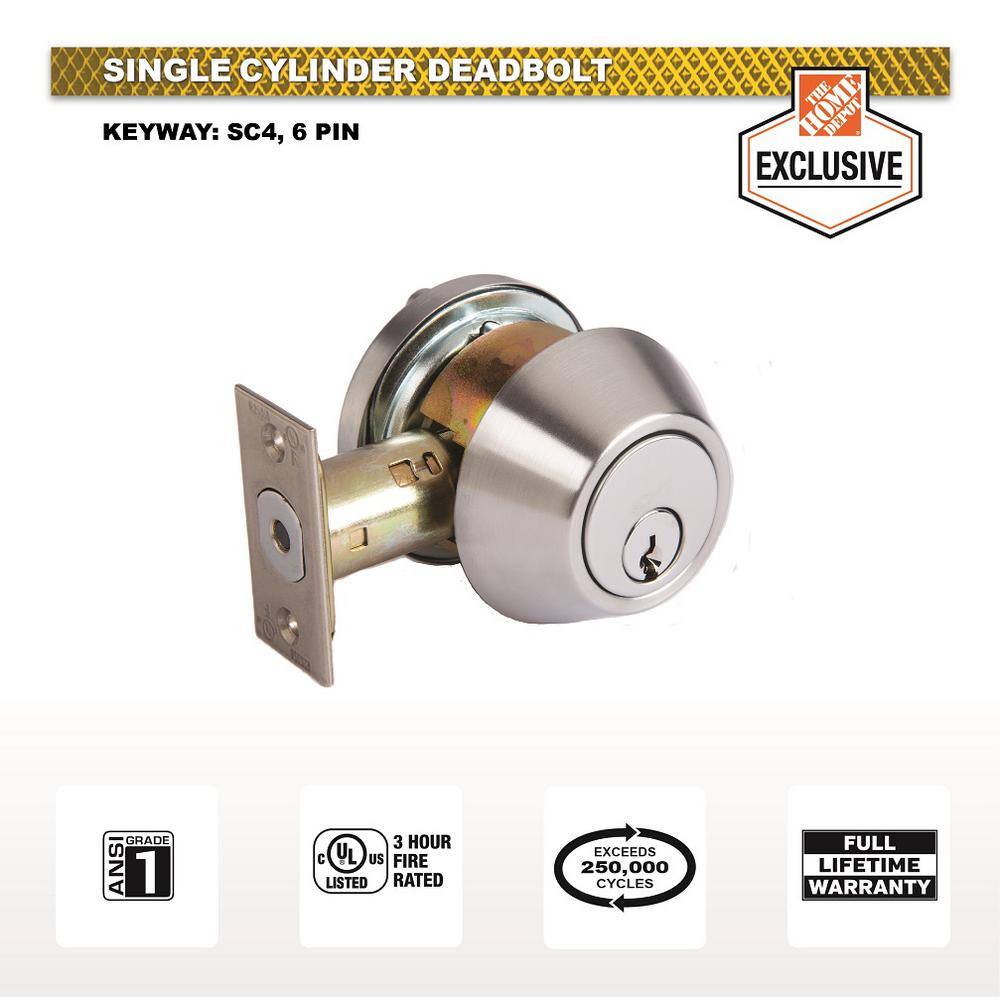 Universal Hardware Universal Hardware Industrial Duty Commercial Single Cylinder Deadbolt UL 3-Hr Fire ANSI Grade 1 Satin Chrome Finish UH40055