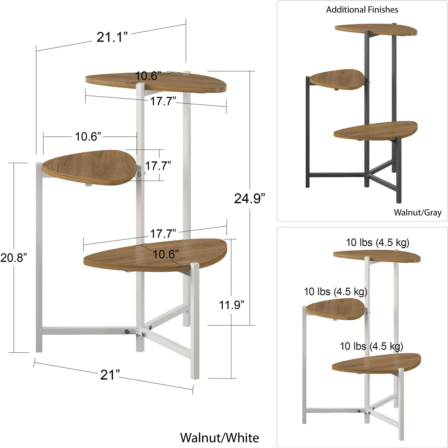 Tallulah Walnut and White Plant Stand