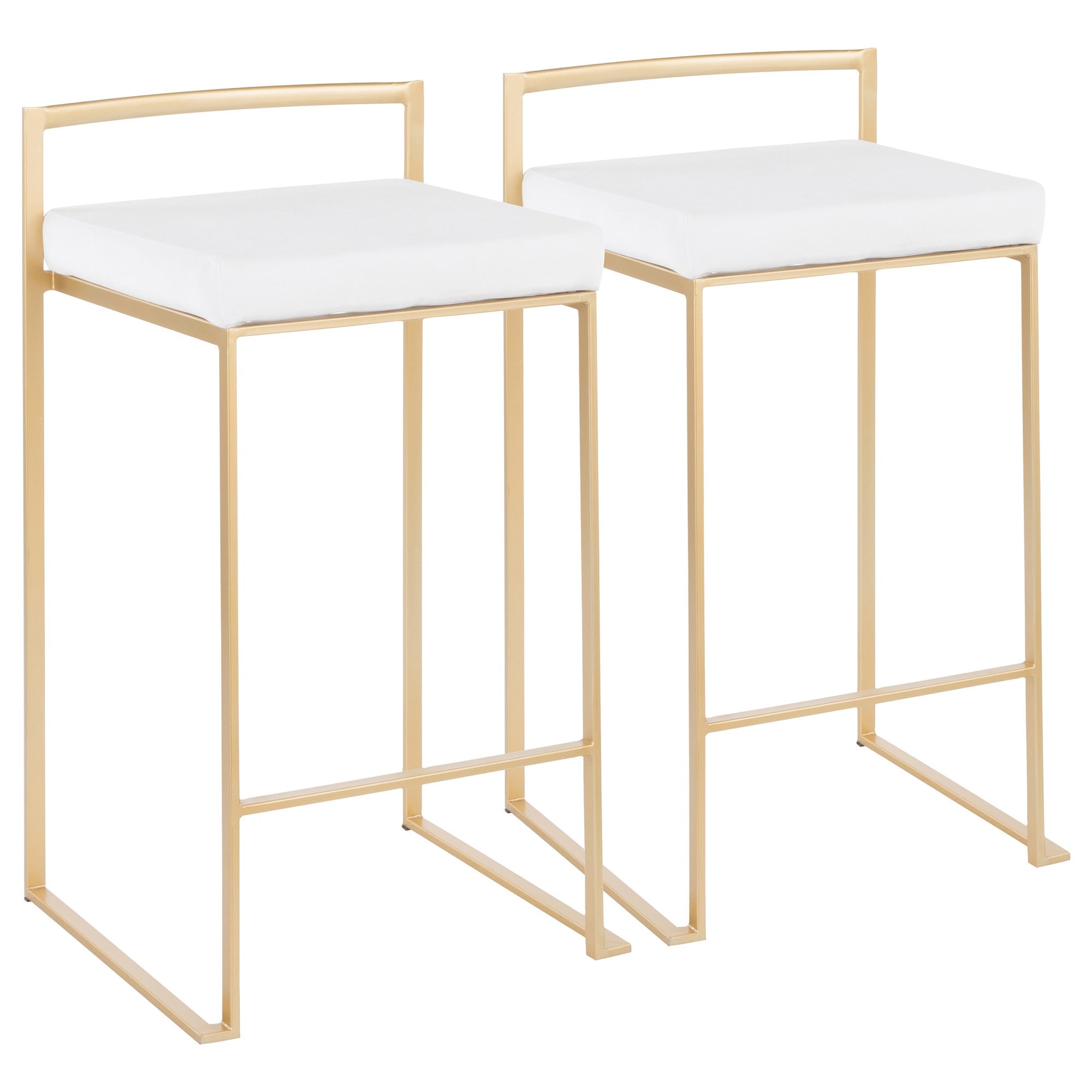 Set of 2 Contemporary Barstools in Brushed Gold and White Velvet 31