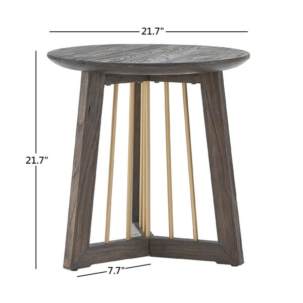 Barica Antique Gold Finished Metal and Reclaimed Wood Round End Table by iNSPIRE Q Bold