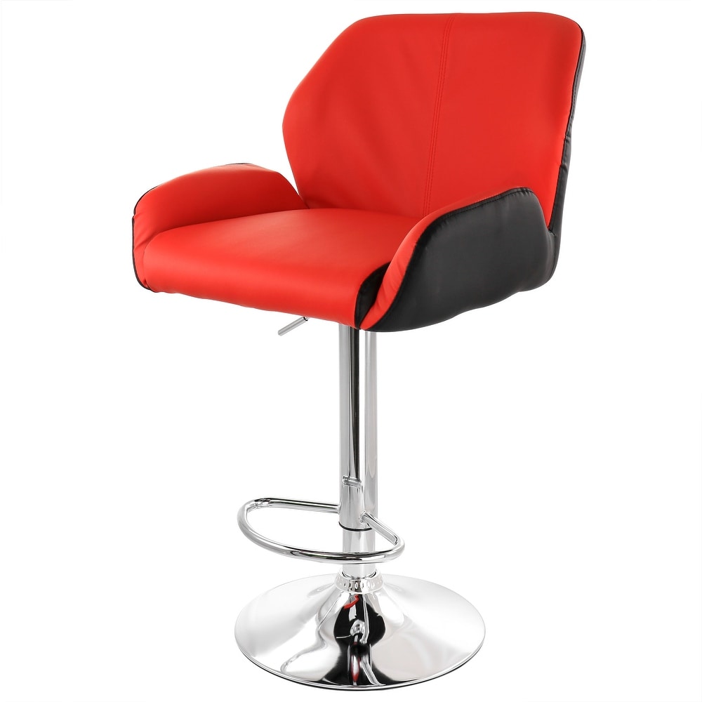 Elama 2 Piece Adjustable Faux Leather Bar Stool in Red