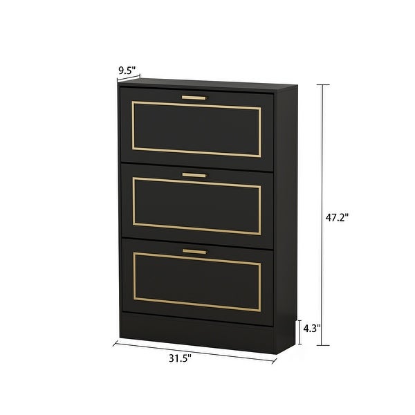 Premium 3 Drawes Shoe Cabinet Black/White Gold， for 15-18 Pairs - - 35523715